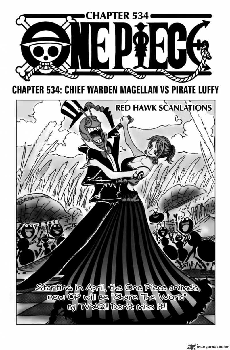 One Piece, Chapter 534 - Chief Warden Magellan vs Pirate Luffy image 01