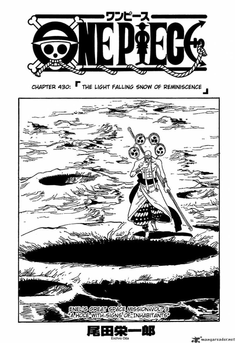 One Piece, Chapter 430 - The Light Falling Snow Of Reminiscence image 01
